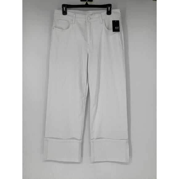 Kut From The Kloth Sz 10 White Charlotte Fab Ab High Rise Wide Leg Jeans O10-12 - Picture 2 of 9